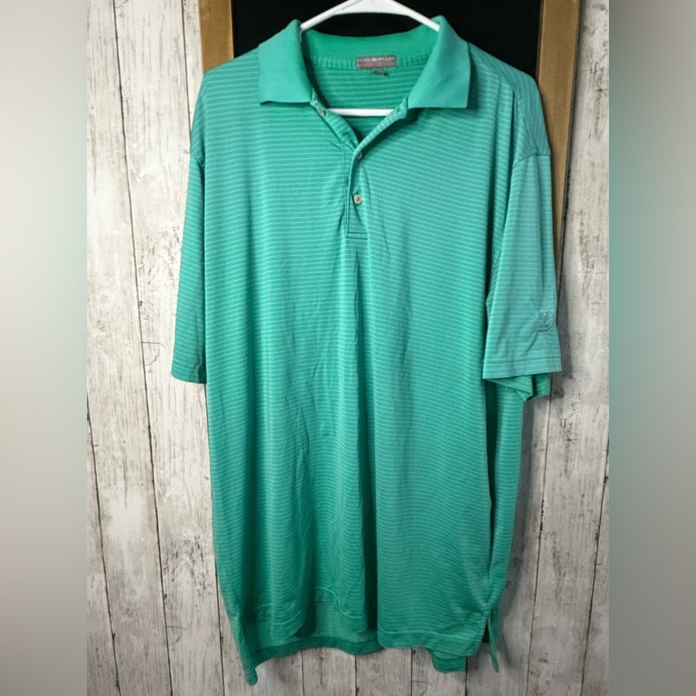 Peter Millar Summer Comfort Polo Shirt Men Large Green White Striped Stretch 338